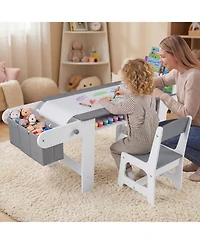 Slickblue Toddler Art Station Table Set with Paper Roll and Storage Bins