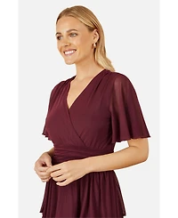 Yumi Women's Mesh V-Neck Tiered Maxi Dress