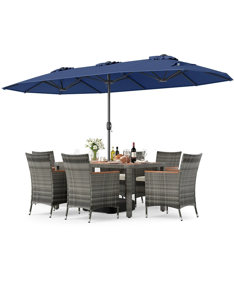 Sugift 8-Piece Rattan Patio Dining Set with 13.5 ft Market Umbrella