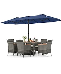 Sugift 8-Piece Rattan Patio Dining Set with 13.5 ft Market Umbrella