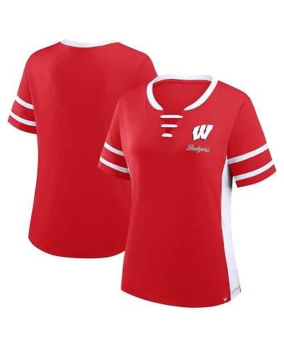 Fanatics Women's Red/White Wisconsin Badgers Be Fearless Athena Lace-Up T-Shirt