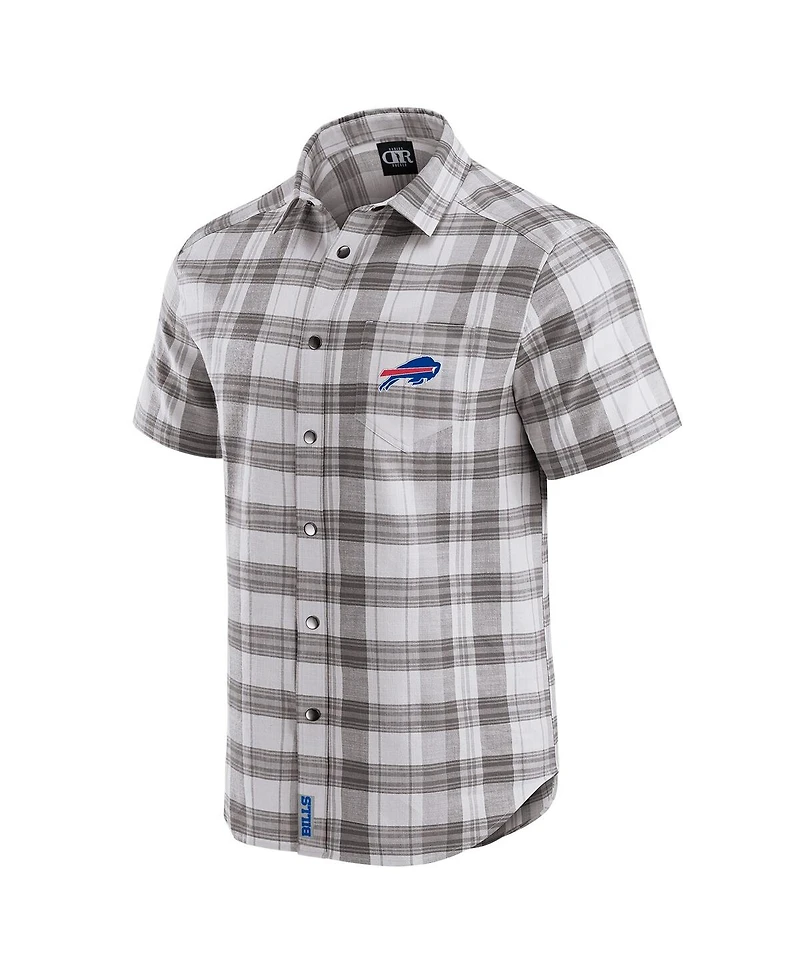 Fanatics Men's Gray Buffalo Bills Team Plaid Short Sleeve Full-Snap Shirt