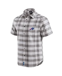 Fanatics Men's Gray Buffalo Bills Team Plaid Short Sleeve Full-Snap Shirt