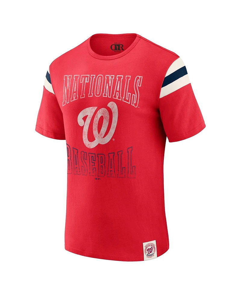Fanatics Men's Red Washington Nationals Distressed Sleeve Stripe T-Shirt