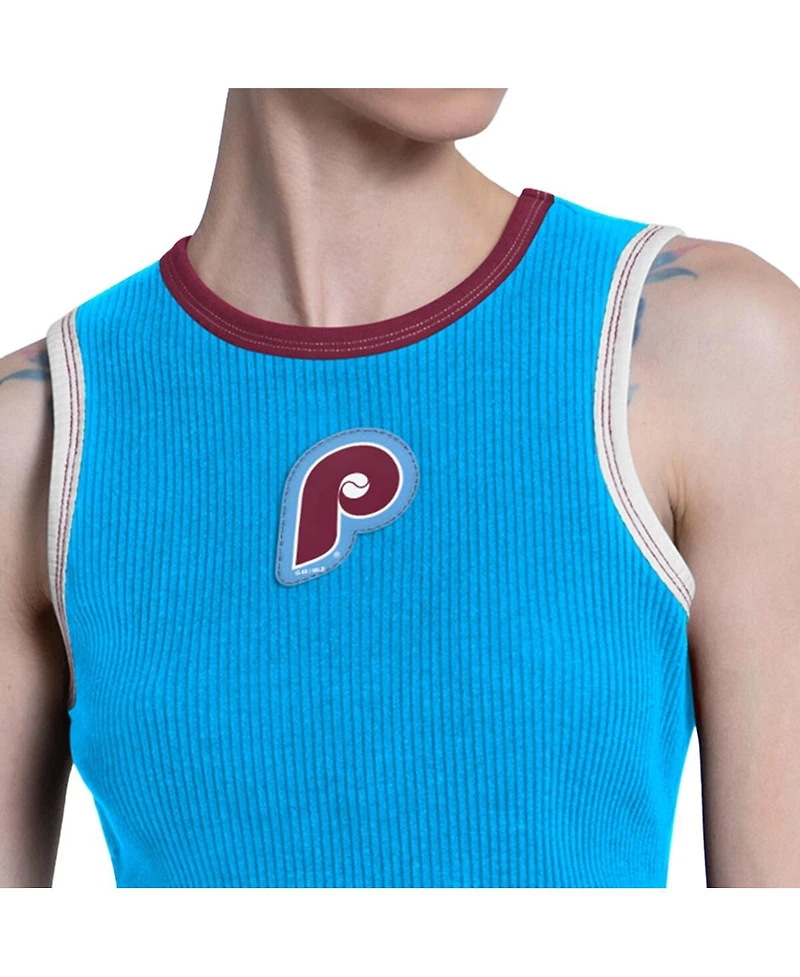 Starter Women's Light Blue Philadelphia Phillies Cooperstown Play the Ball Crop Tank Top
