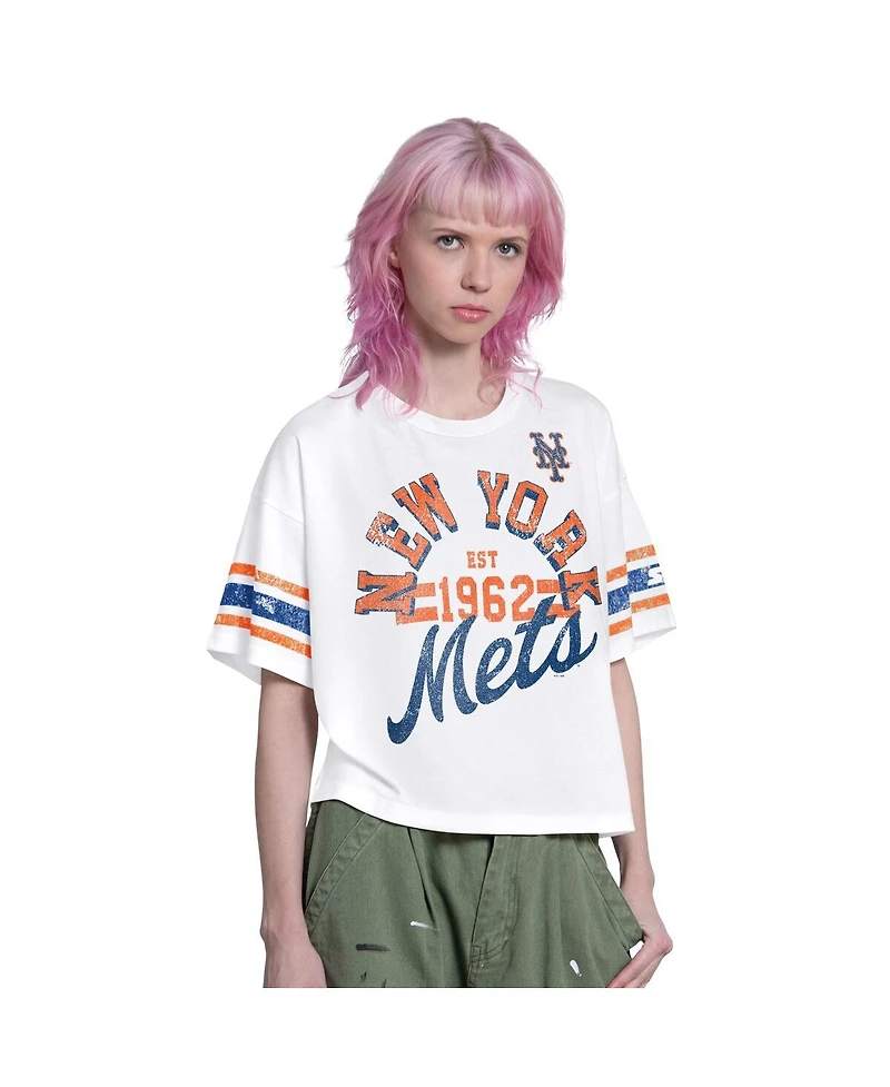 Starter Women's White New York Mets Cropped Hurry Up Offense T-Shirt