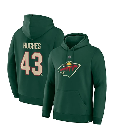 Fanatics Men's Quinn Hughes Green Minnesota Wild Authentic Stack Name Number Hoodie