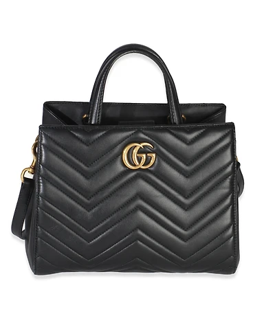 Pre-Owned Gucci Black Matelasse Calfskin Small Marmont Top Handle Tote