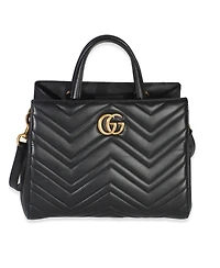 Pre-Owned Gucci Black Matelasse Calfskin Small Marmont Top Handle Tote