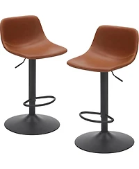 flynama Adjustable Industrial Bar Stools Set of 2, Pu Leather, 350 Lbs Capacity
