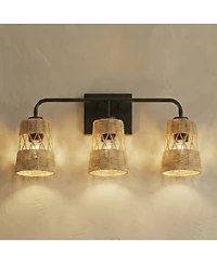 Busdays 3 Light Wall Sconce with Rattan Shade Bathroom Vanity Light Over Mirror Woven Wall Fixture for Bathroom Bedroom Living Room