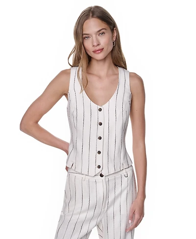 Dkny Women's Heavy Topstitch Striped V-Neck Vest