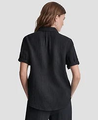 Dkny Jeans Petite Cuffed Short-Sleeve Shirt