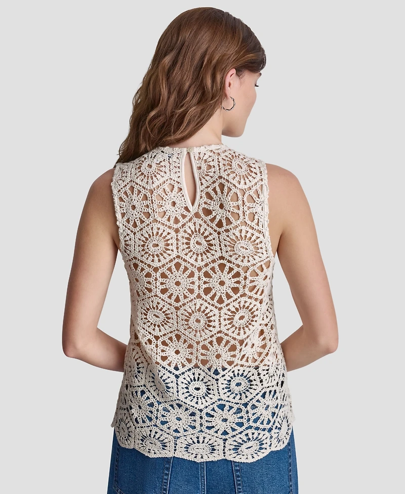 Dkny Jeans Petite Crochet Crewneck Knit Tank Top