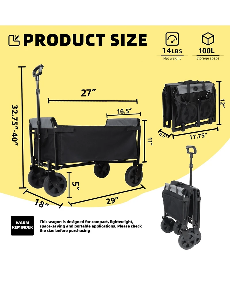 Mondawe 3-in-1 Lightweight Collapsible Utility Carts - Storage Wagon/Trunk Organizer/Pet Wagon w/ 360degree(s) All-Terrain Wheels