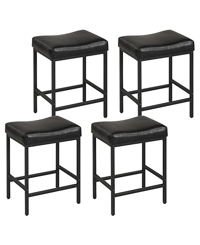 Gymax Bar Stools Set of 4 25'' Faux Leather Upholstered Saddle Stools with Metal Legs