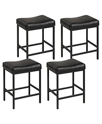 Gymax Bar Stools Set of 4 25'' Faux Leather Upholstered Saddle Stools with Metal Legs