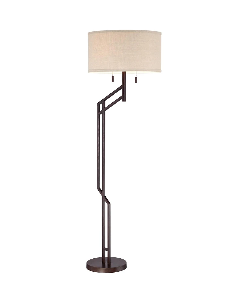 Possini Euro Design Modern Industrial Floor Lamp 61.75" Tall Angular Burlap Drum Shade for Living Room Reading Bedroom Office