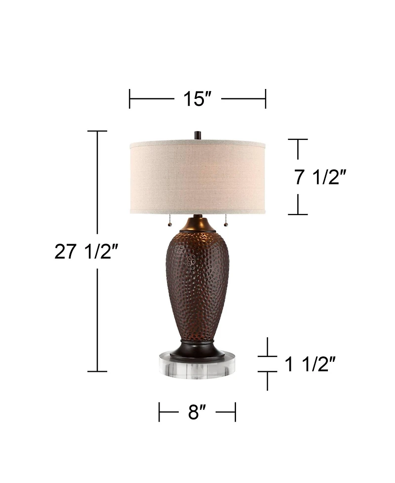 360 Lighting Cody Farmhouse Table Lamps Set of 2 with Round Risers 27 1/2" Tall Oiled Hammered Drum Shade for Bedroom House Home
