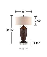 360 Lighting Cody Farmhouse Table Lamps Set of 2 with Round Risers 27 1/2" Tall Oiled Hammered Drum Shade for Bedroom House Home