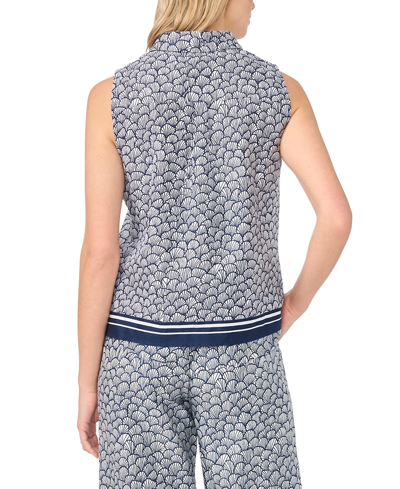 CeCe Women's Sleeveless Collared Button-Down Top