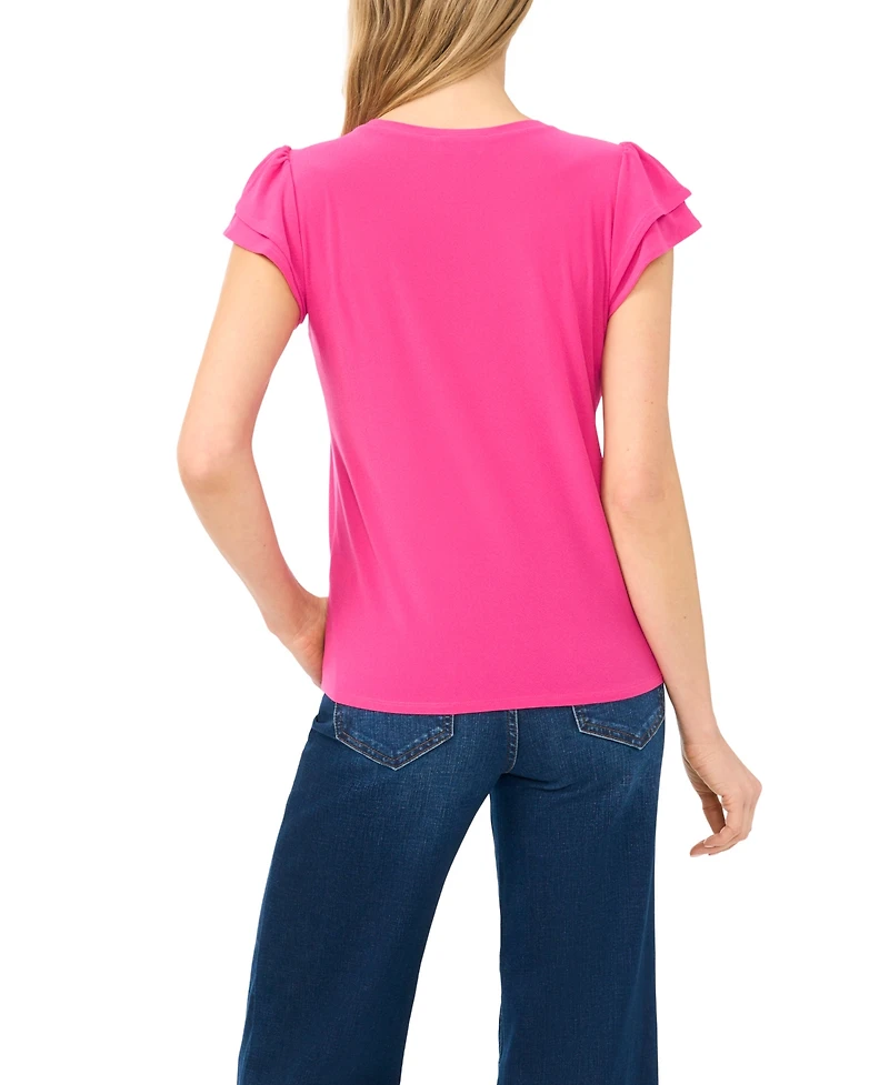 CeCe Women's Double Ruffle-Sleeve Crewneck Top