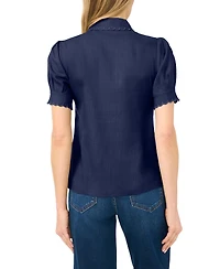 CeCe Women's Short-Sleeve Collared Button Up Shirt
