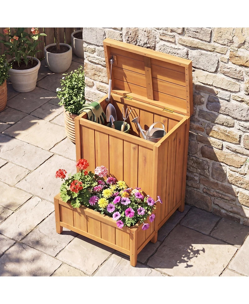Gymax Package Delivery Box with Planter Box Openable Lid and Gas Rod for Pool Accessories