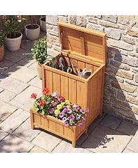 Gymax Package Delivery Box with Planter Box Openable Lid and Gas Rod for Pool Accessories