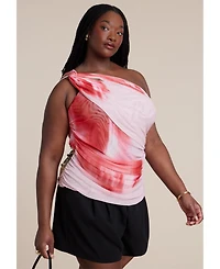 Eloquii Women's Twist Drape Sheer Mesh Top
