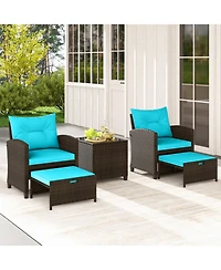 Slickblue Outdoor Rattan Furniture Set 5 Piece with 2 Ottomans & Table