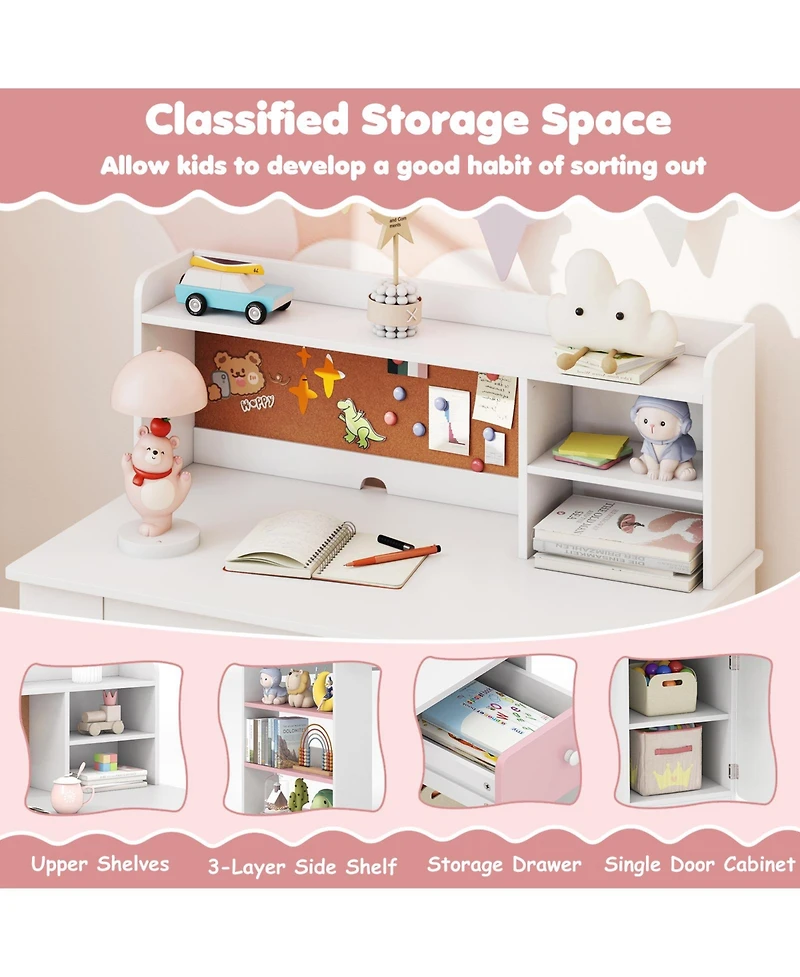 Slickblue Children Desk Chair Set with Storage Hutch and Side Shelves