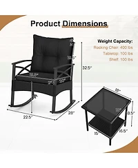 Slickblue 3 Piece Outdoor Rattan Rocking Chair Set with Side Table