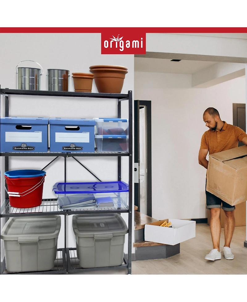 Origami 4 Tier Multipurpose Folding Storage Organizing Rack with Wheels (2 Pack)
