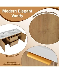 Sillysis 59 Inch Double Sink Bathroom Vanity, Wall Mounted Cabinet with Smc Countertop, Soft Close Drawers for Large Bathrooms