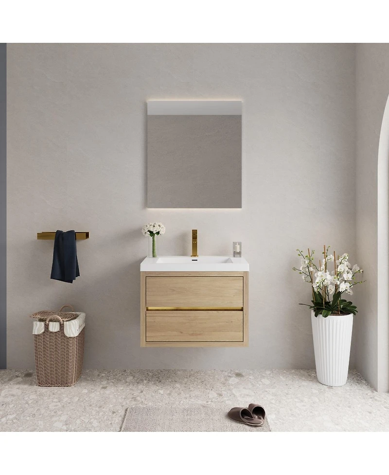 Sillysis Wall Mounted Bathroom Vanity with Stone Resin Sink, Soft Close Drawers