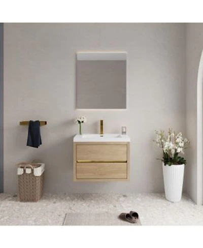 Sillysis Wall Mounted Bathroom Vanity With Stone Resin Sink Soft Close Drawers Pre Assembled Modern Storage Cabinet