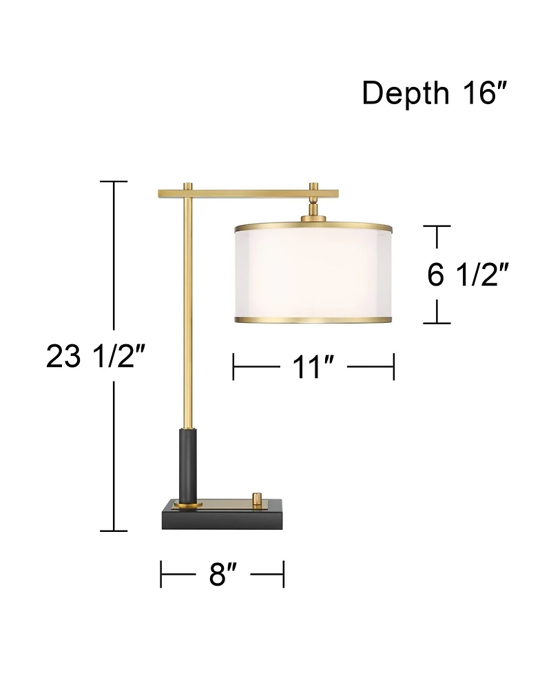 Possini Euro Design Hayven 23 1/2" High Small Mid Century Modern Desk Lamps Set of 2 Dual Usb Ports Metal Charging