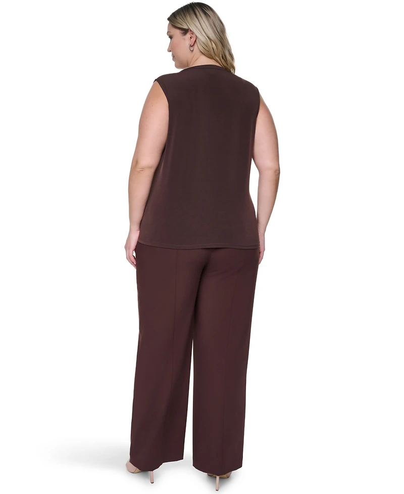 Calvin Klein Plus Sleeveless Ruffle-Front V-Neck Top