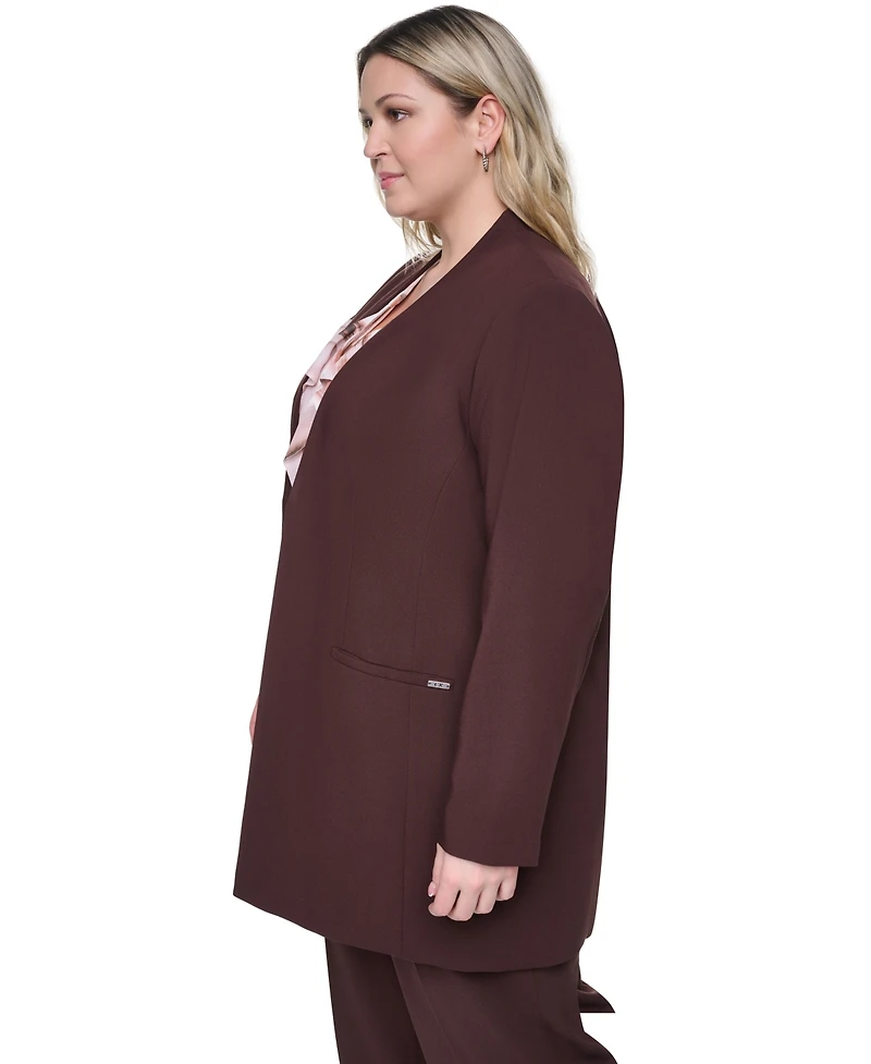 Calvin Klein Plus Collarless Open-Front Rollback-Cuff Jacket