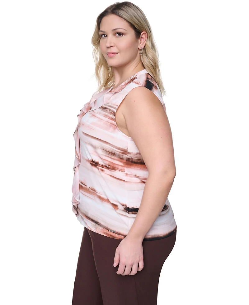 Calvin Klein Plus Sleeveless Ruffle-Front V-Neck Top