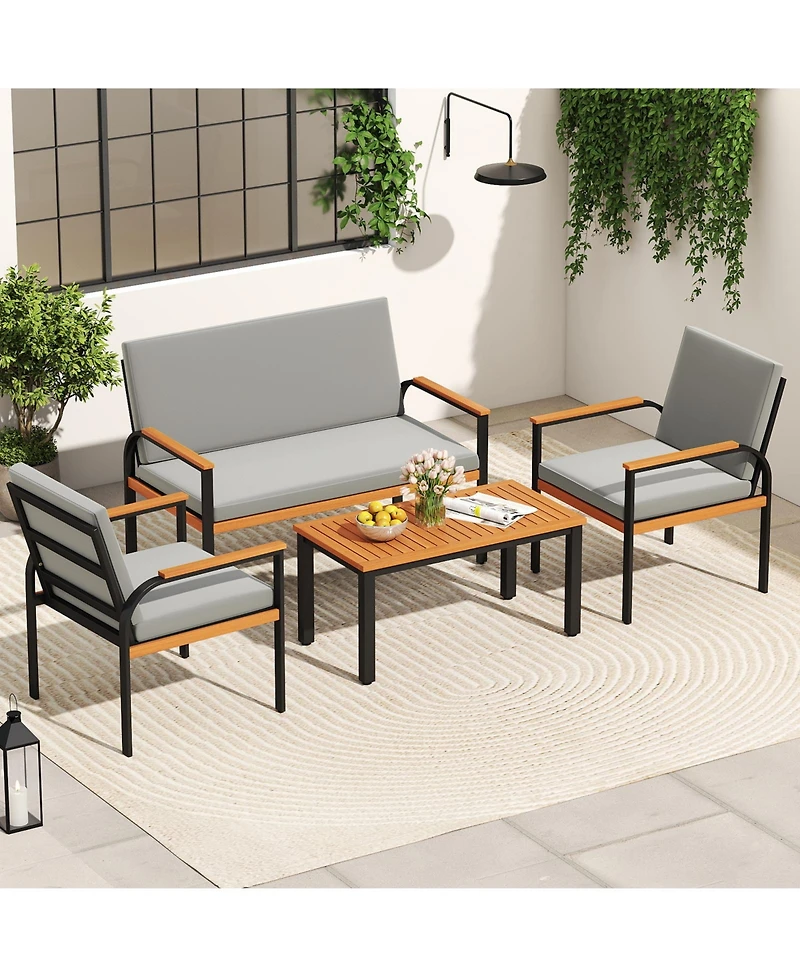 Outdoor Patio Set 4 Piece with Loveseat and Cushions
