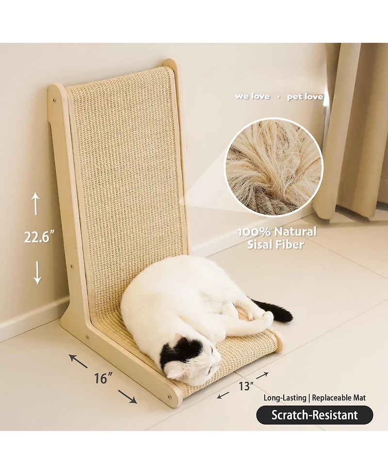 Aronkl Sisal Cat Scratcher Upright Wall Mounted Vertical L Shape Board Durable Protect Furniture Plush Mouse