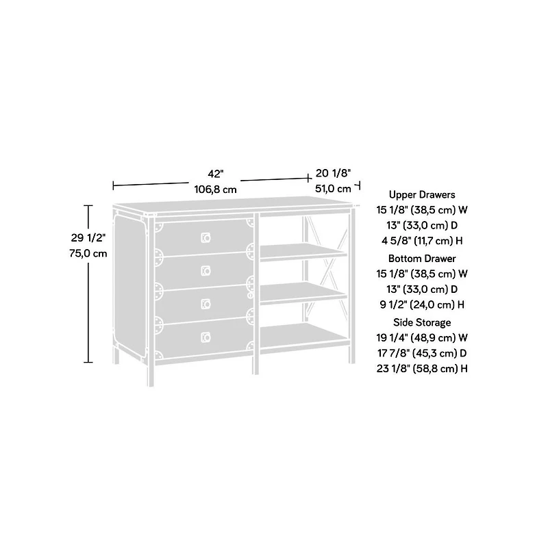 Sauder Steel River Commercial Office Credenza, Carbon Oak finish