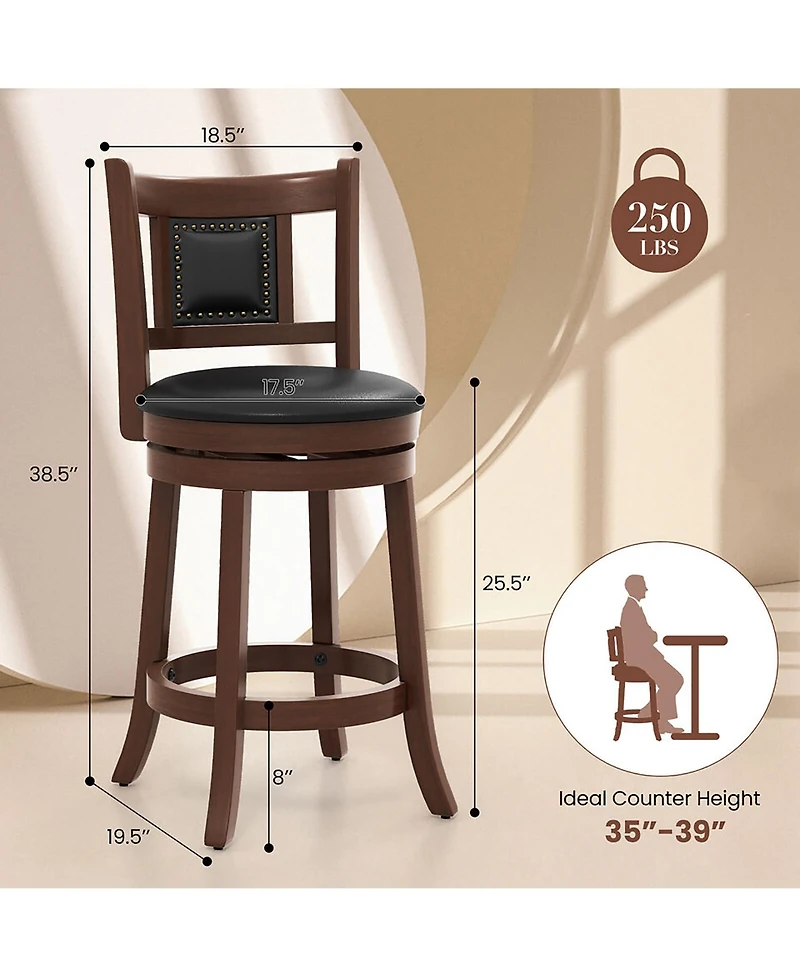 Gymax 25.5'' Swivel Bar Stool Set of Counter Height Bar Stools Armless Chairs for Pub