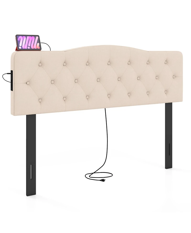 Slickblue Upholstered Tufted Headboard with 2 Ac Outlets for Queen and Full Beds