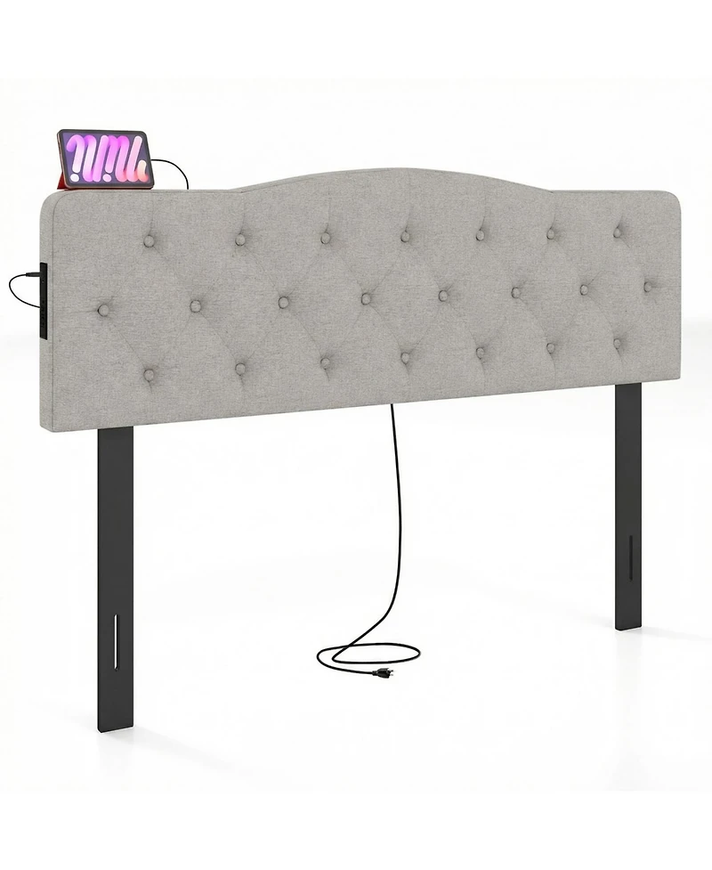 Slickblue Upholstered Tufted Headboard with 2 Ac Outlets for Queen and Full Beds