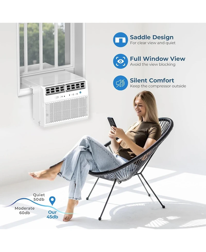 Antarctic Star 10000 Btu Saddle Window Air Conditioner, Ultra-Quiet with Full Window View