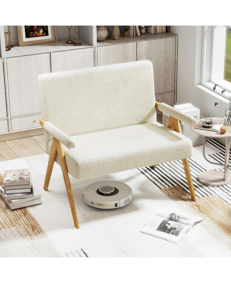 Gouun Sherpa Fabric Loveseat Sofa with Ergonomic Slanted Backrest