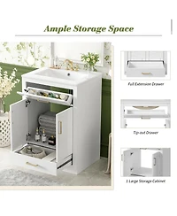 Sillysis Freestanding Bathroom Vanity with Ceramic Sink, 2 Door Cabinet and Tip-Out Drawer, Modern Storage for Small Spaces